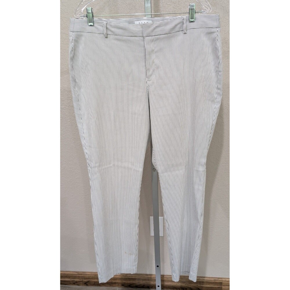 Womens Elle Pinstriped ZipUp Dressy Stretch Capri Ankle Crop Pants Trousers Gray